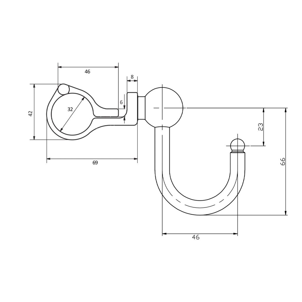 Grab Rail Accessories - Robe Hook - Ewing Industries